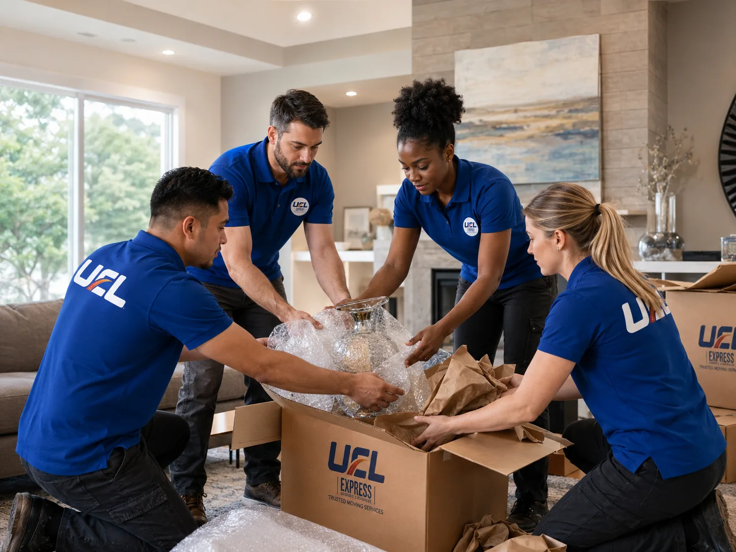 UCL Express team wrapping fragile items
